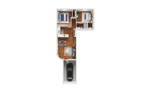 Floor plan for 2 beds, 1 bath, 850 sqft